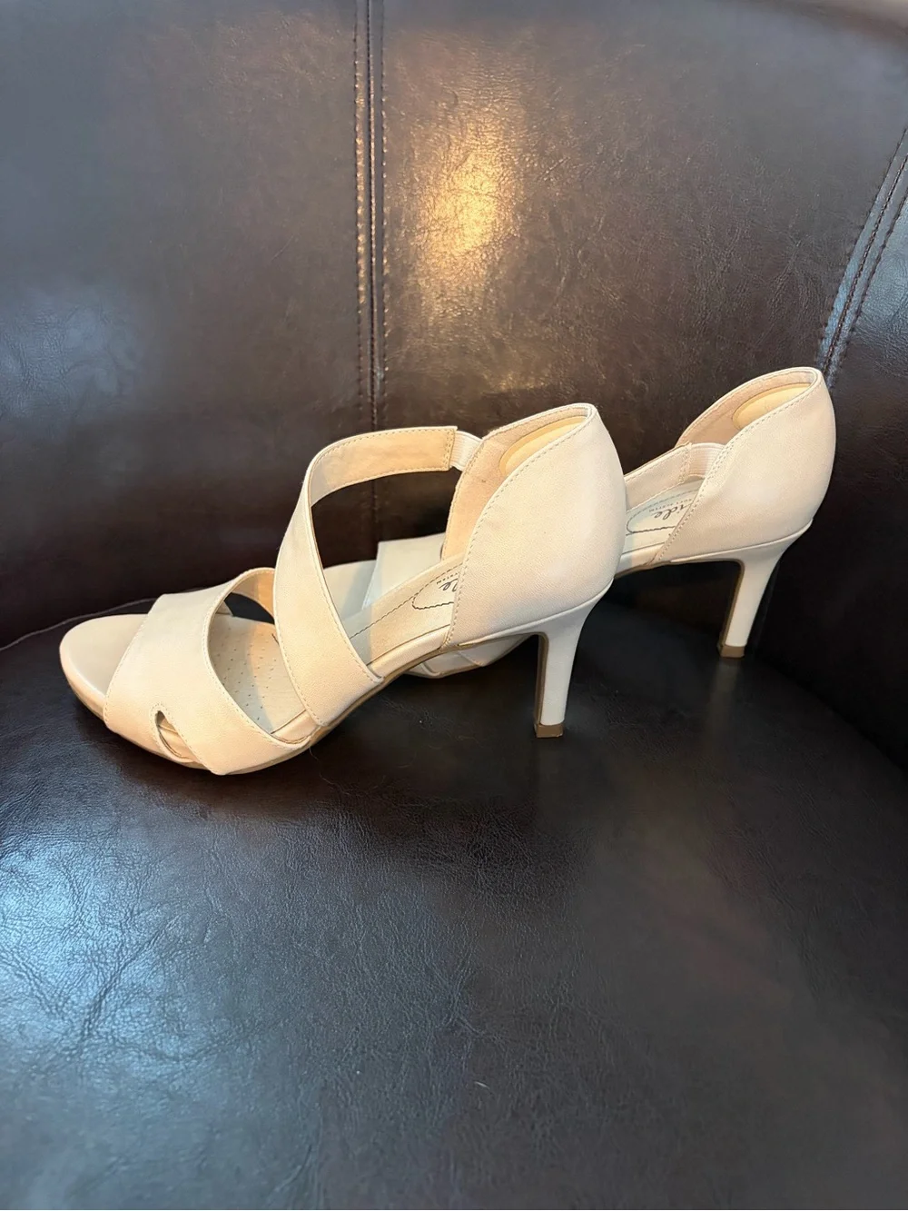 Elegant Cream Strappy Mid-Heel Sandal life stride comfort size 7 tan cream shoes